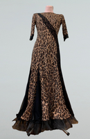 Leopard Ballroom Dance Dress with Black Mesh Accents