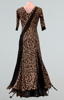 Leopard Ballroom Dance Dress with Black Mesh Accents