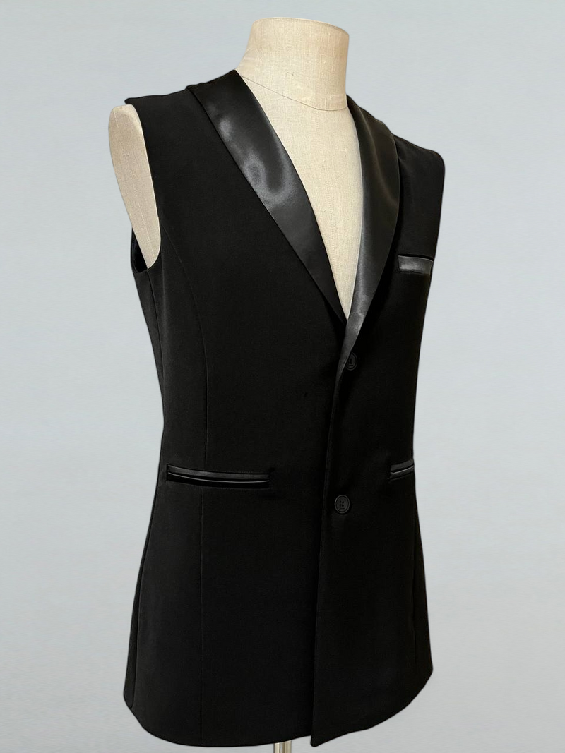 Men's Black Dance Vest with Satin Lapels