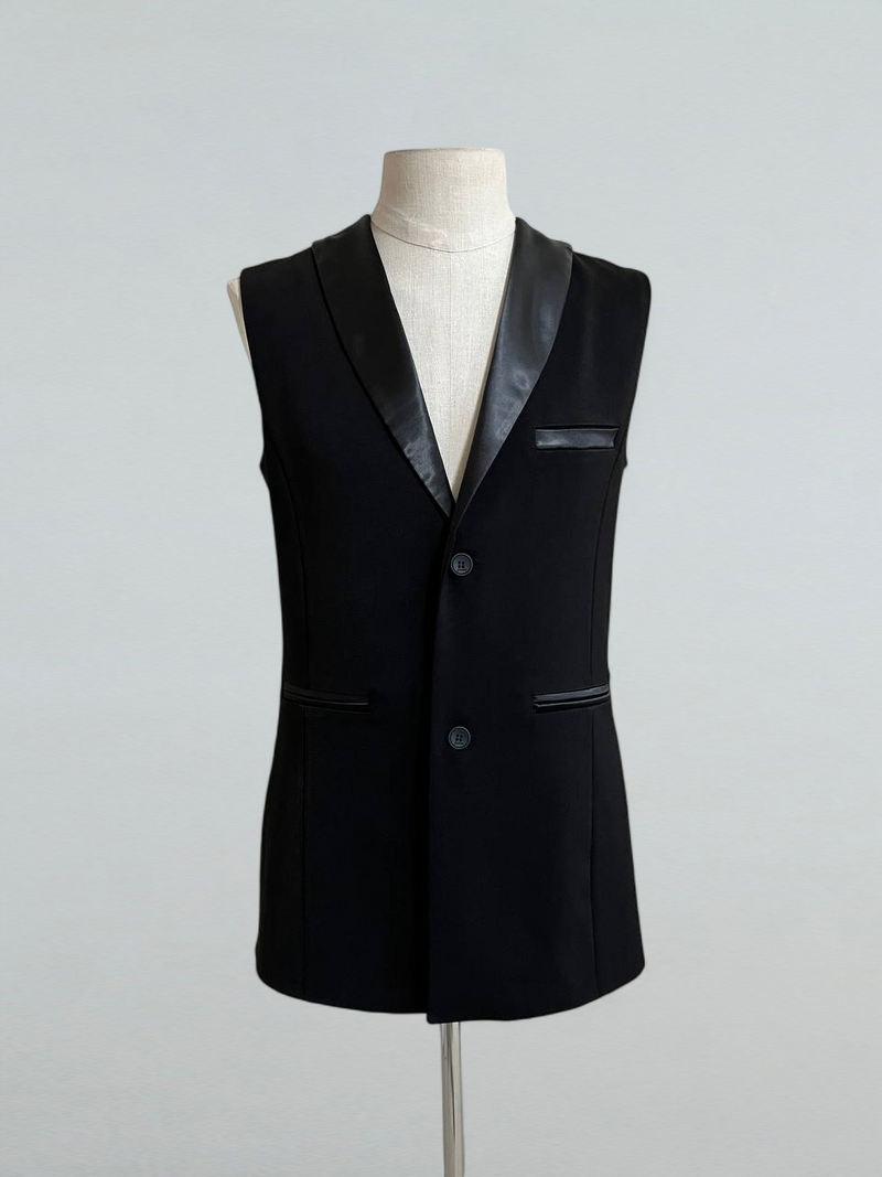 Men's Black Dance Vest with Satin Lapels