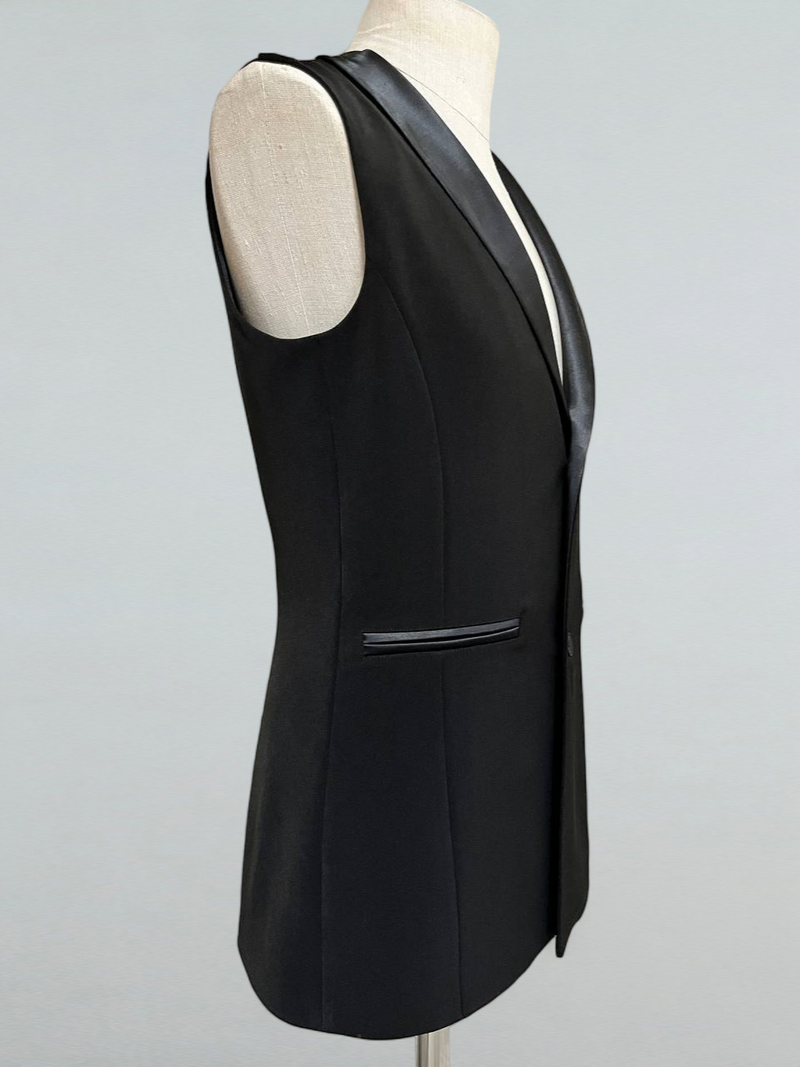 Men's Black Dance Vest with Satin Lapels