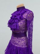 Purple Lace Ballroom Dance Dress with Ruffles – Perfect for Competitions