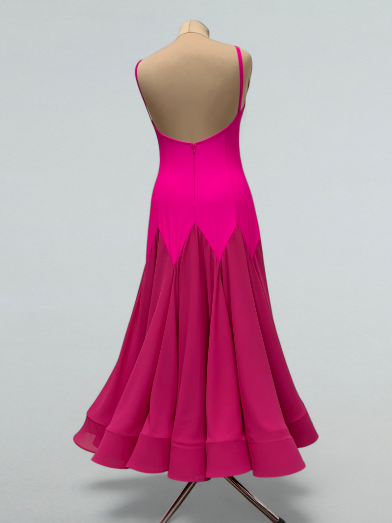 Pink Long Dance Dress with Detachable Wings – Ballroom Elegance