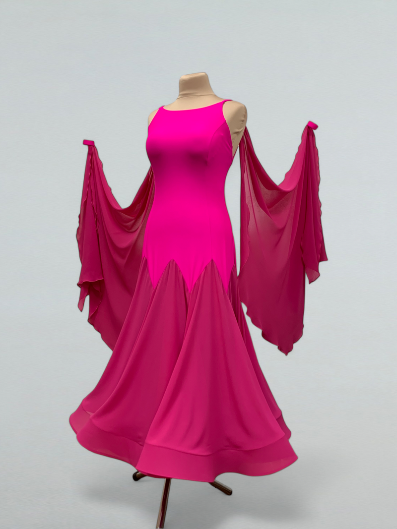 Pink Long Dance Dress with Detachable Wings – Ballroom Elegance