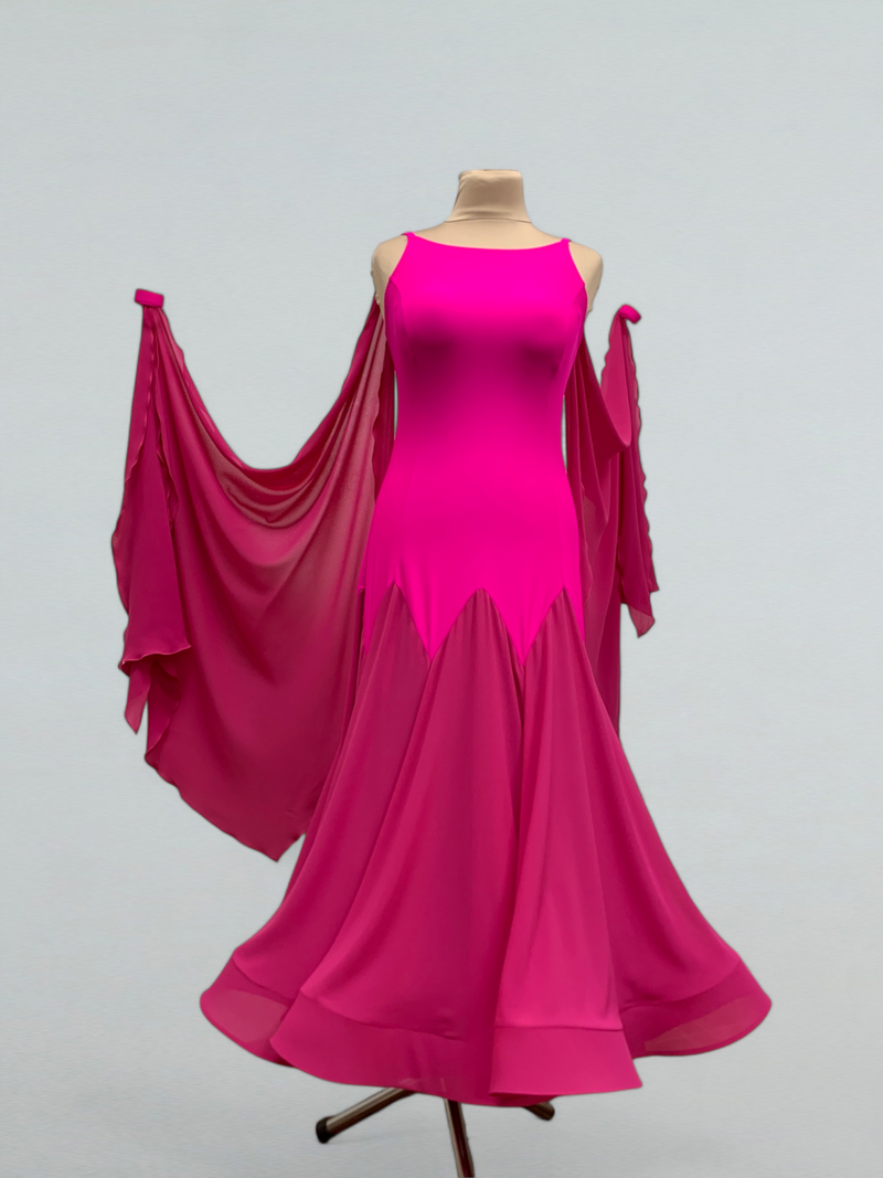 Pink Long Dance Dress with Detachable Wings – Ballroom Elegance