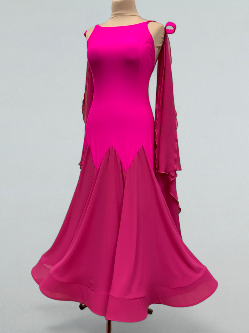 Pink Long Dance Dress with Detachable Wings – Ballroom Elegance