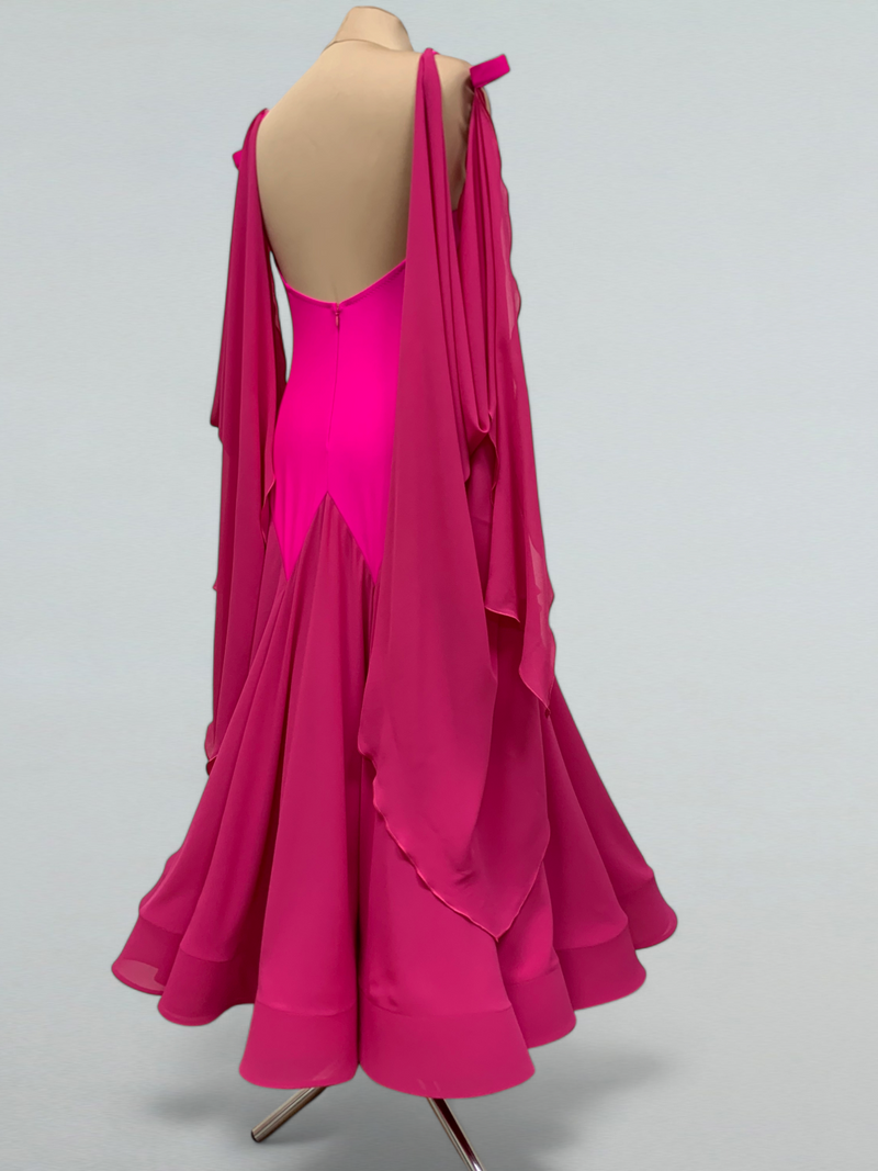 Pink Long Dance Dress with Detachable Wings – Ballroom Elegance