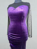 Purple Velvet Dance Dress with Sweetheart Neckline and Mesh Details
