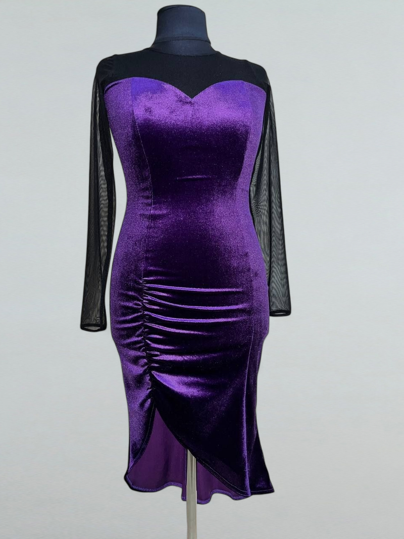 Purple Velvet Dance Dress with Sweetheart Neckline and Mesh Details Purple Velvet Dance Dress with Sweetheart Neckline and Mesh Details