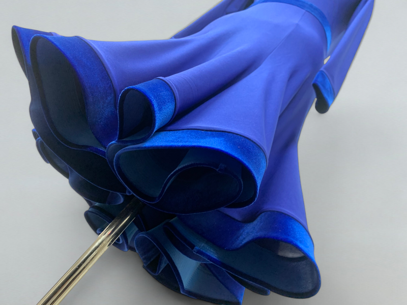 Electric Blue Ballroom Dance Dress with Velvet Details