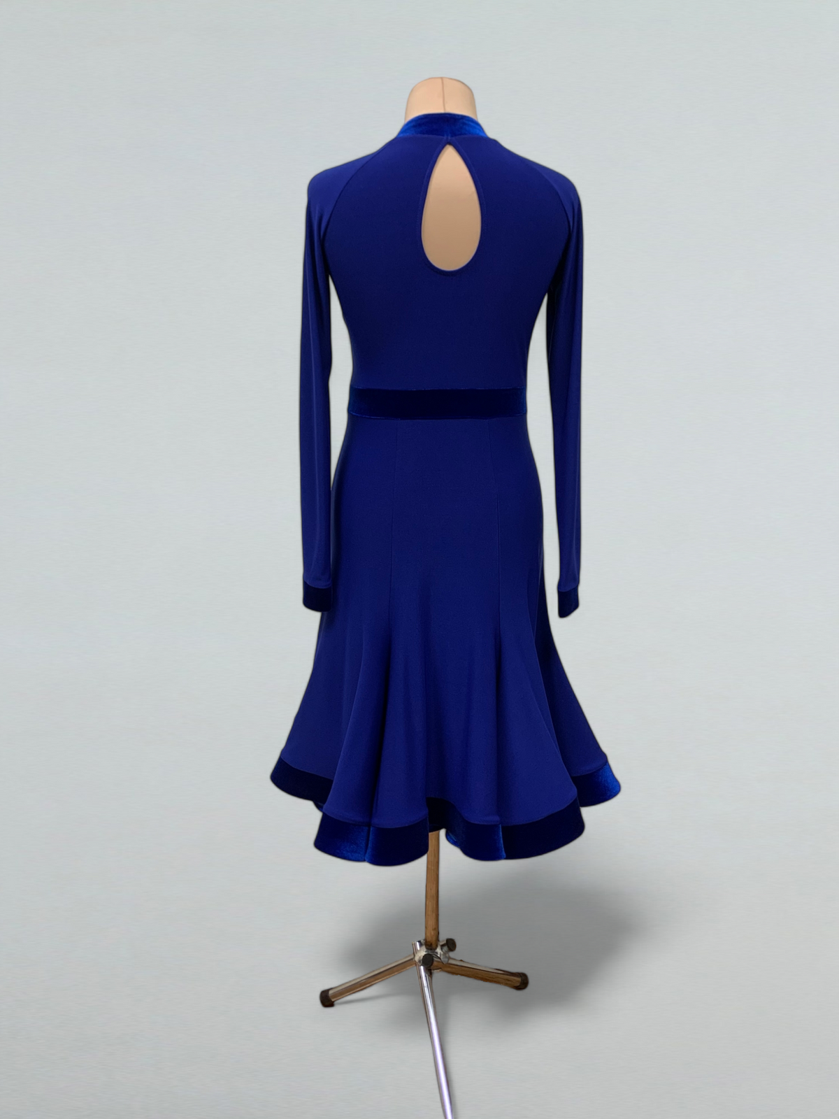 Electric Blue Ballroom Dance Dress with Velvet Details Electric Blue Ballroom Dance Dress with Velvet Details