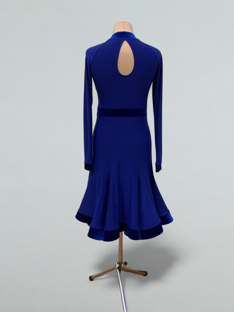 Electric Blue Ballroom Dance Dress with Velvet Details