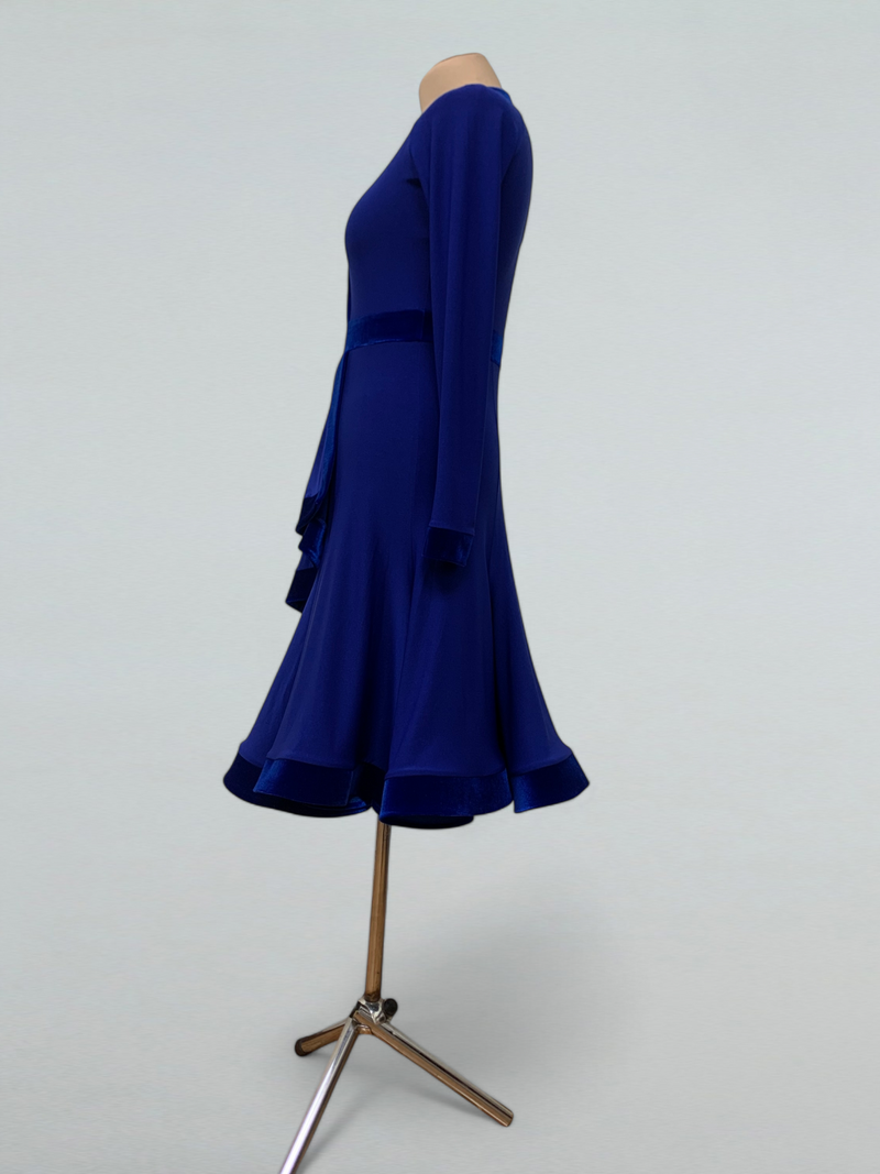 Electric Blue Ballroom Dance Dress with Velvet Details