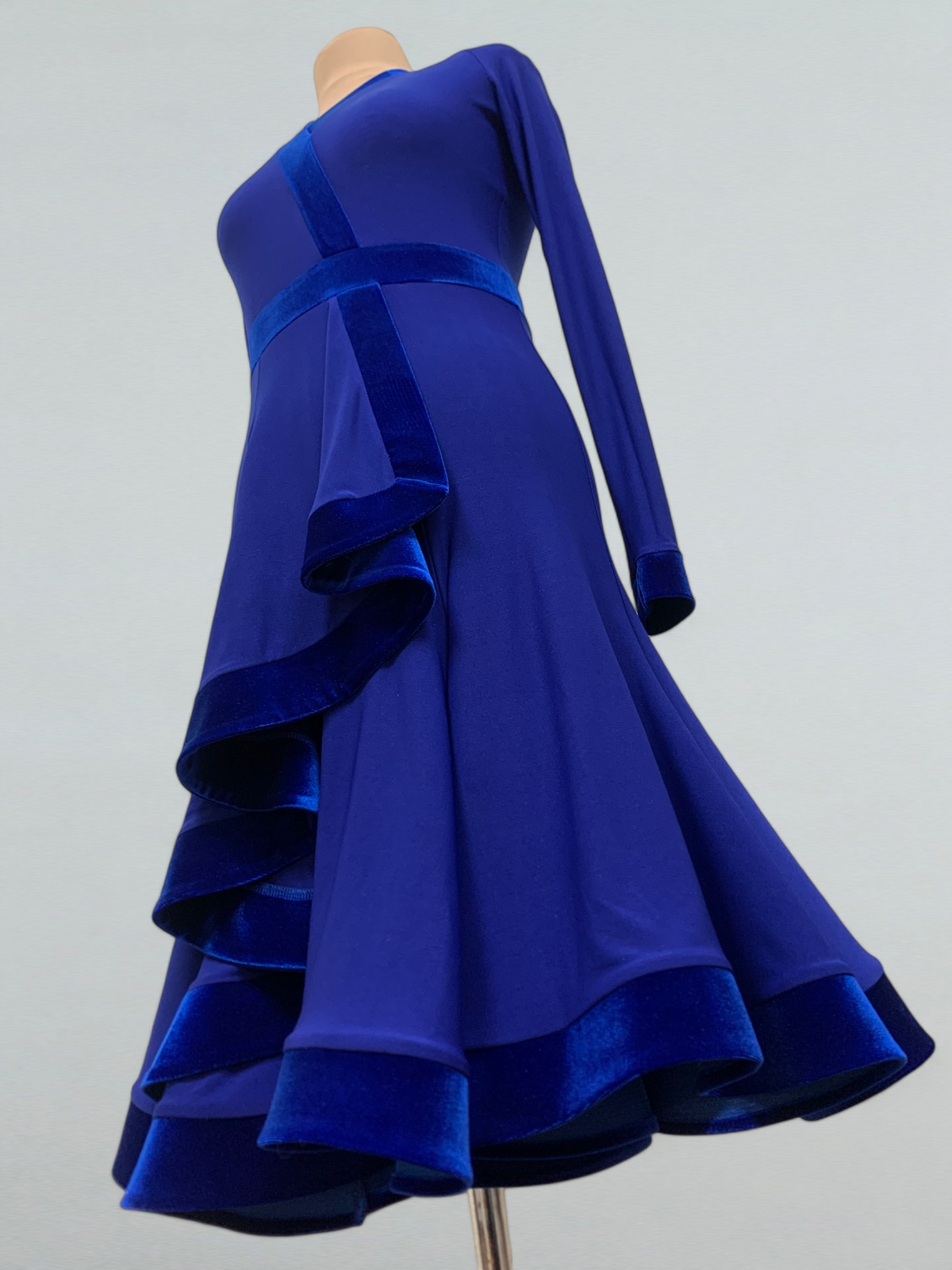 Electric Blue Ballroom Dance Dress with Velvet Details 6X / Other color