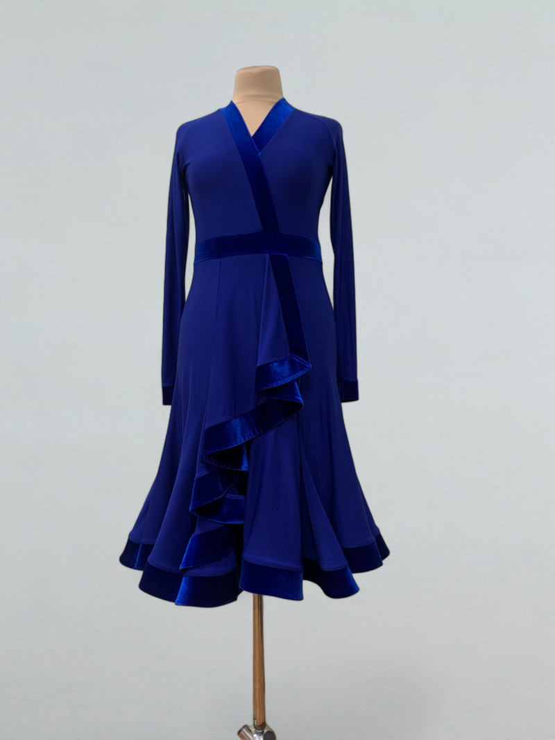 Electric Blue Ballroom Dance Dress with Velvet Details 4X / Other color Electric Blue Ballroom Dance Dress with Velvet Details 4X / Other color