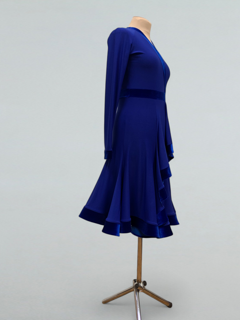 Electric Blue Ballroom Dance Dress with Velvet Details