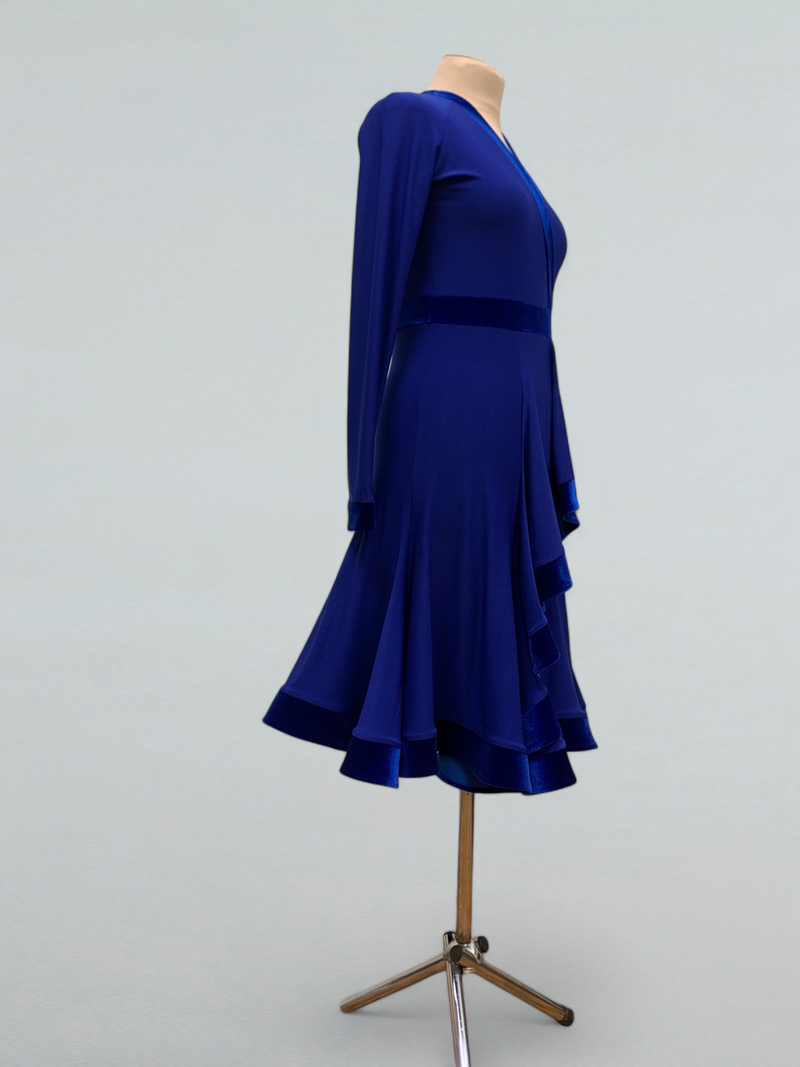 Electric Blue Ballroom Dance Dress with Velvet Details Electric Blue Ballroom Dance Dress with Velvet Details