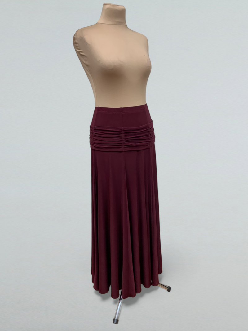 Burgundy Ballroom Dance Skirt with Flared Design