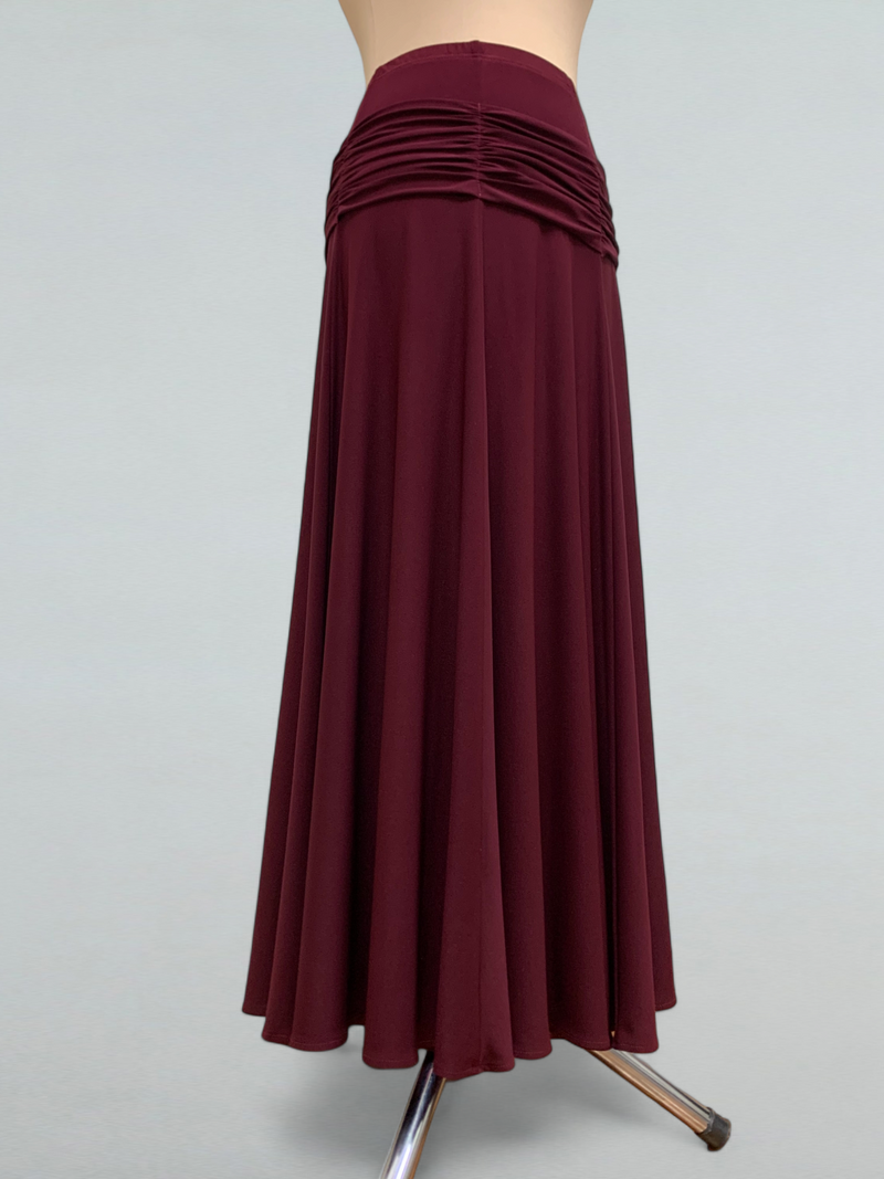 Burgundy Ballroom Dance Skirt with Flared Design