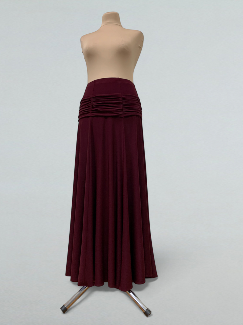 Burgundy Ballroom Dance Skirt with Flared Design