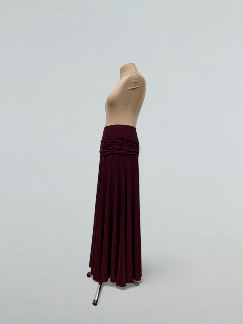 Burgundy Ballroom Dance Skirt with Flared Design