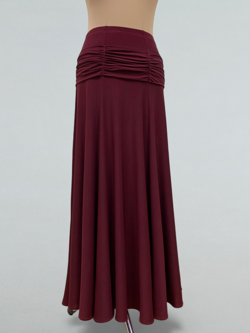 Burgundy Ballroom Dance Skirt with Flared Design