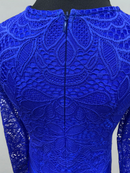 Girls’ Electric Blue Velvet Dance Dress with Lace Sleeves