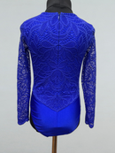 Girls’ Electric Blue Velvet Dance Dress with Lace Sleeves