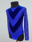 Girls’ Electric Blue Velvet Dance Dress with Lace Sleeves