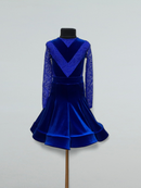 Girls’ Electric Blue Velvet Dance Dress with Lace Sleeves