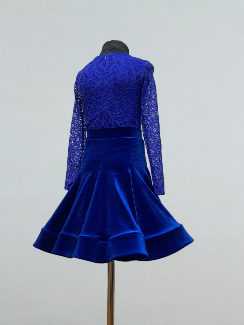 Girls Electric Blue Velvet Dance Dress Lace Sleeves & Flared Skirt 11 years Girls Electric Blue Velvet Dance Dress Lace Sleeves & Flared Skirt 11 years