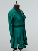Bottle Green Ballroom Dance Dress with Velvet Trim