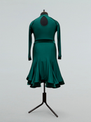 Bottle Green Ballroom Dance Dress with Velvet Trim