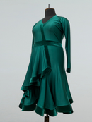 Bottle Green Ballroom Dance Dress with Velvet Trim