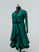 Bottle Green Ballroom Dance Dress with Velvet Trim
