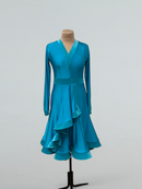 Blue Turquoise Ballroom Dance Dress with Velvet Trim