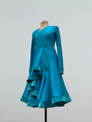 Blue Turquoise Ballroom Dance Dress with Velvet Trim