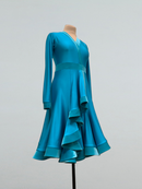 Blue Turquoise Ballroom Dance Dress with Velvet Trim