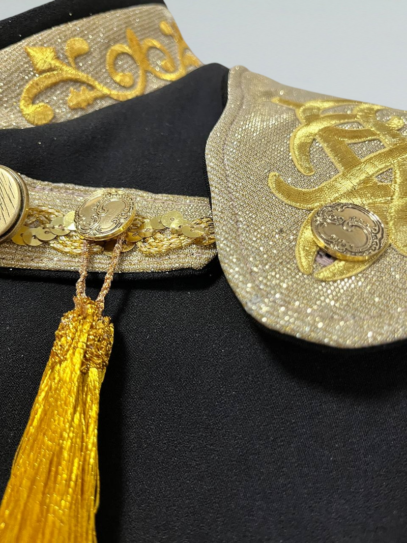 Spanish-Style Embroidered Dance Jacket with Gold Tassels