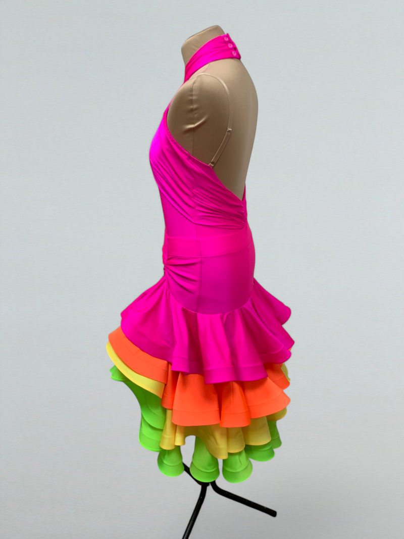 Colorful Ruffled Latin Dance Dress – Multicolored Skirt with Open Back