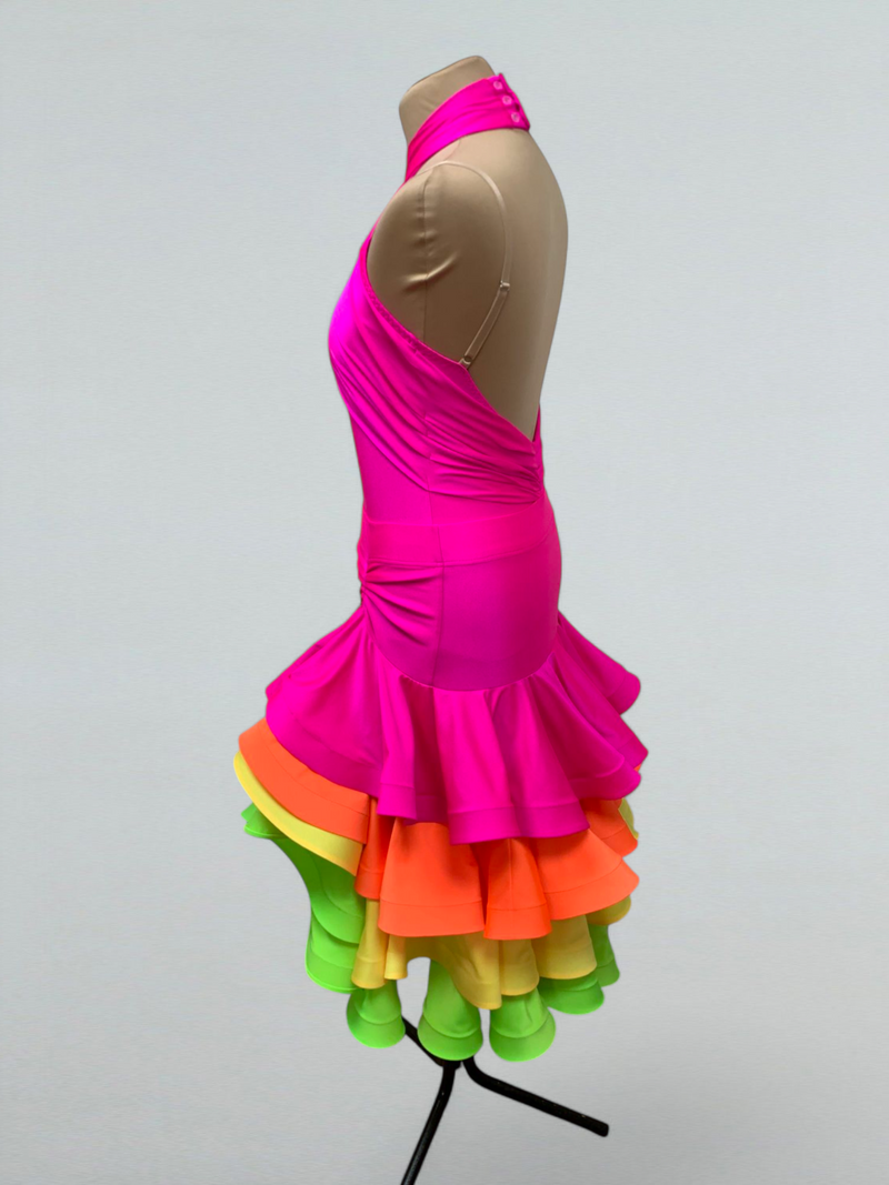 Colorful Ruffled Latin Dance Dress – Multicolored Skirt with Open Back Colorful Ruffled Latin Dance Dress – Multicolored Skirt with Open Back
