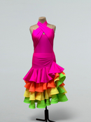 Colorful Ruffled Latin Dance Dress – Multicolored Skirt with Open Back