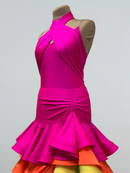 Colorful Ruffled Latin Dance Dress – Multicolored Skirt with Open Back