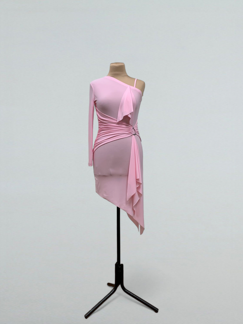 Light Pink Asymmetric Latin Dance Dress One-Shoulder Design S / As pictured Light Pink Asymmetric Latin Dance Dress One-Shoulder Design S / As pictured