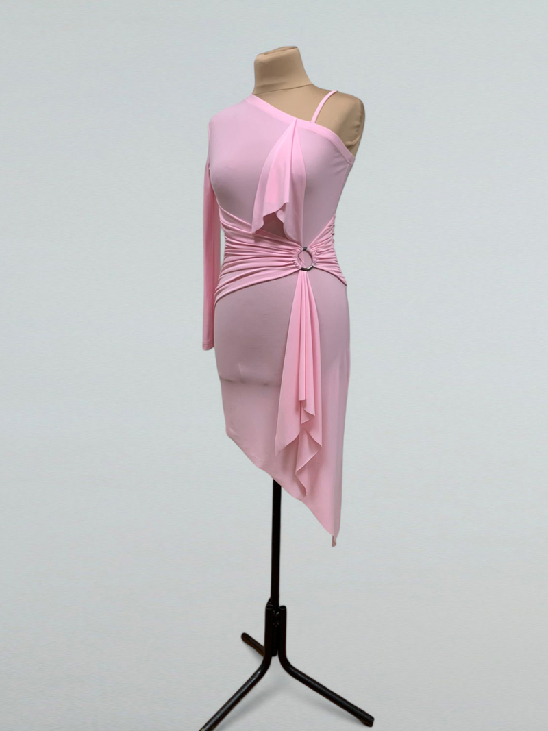 Light Pink Asymmetric Latin Dance Dress One-Shoulder Design S / As pictured Light Pink Asymmetric Latin Dance Dress One-Shoulder Design S / As pictured