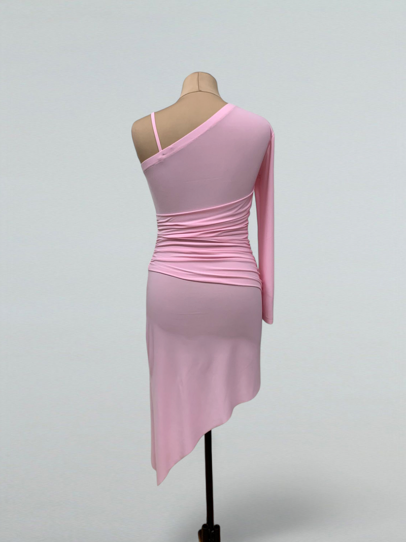 Light Pink Asymmetric Latin Dance Dress One-Shoulder Design S / As pictured Light Pink Asymmetric Latin Dance Dress One-Shoulder Design S / As pictured