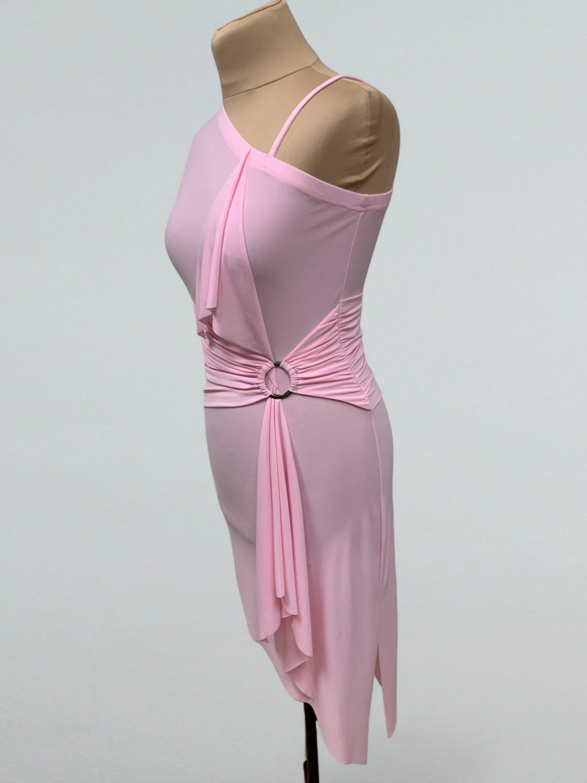 Light Pink Asymmetric Latin Dance Dress – One-Shoulder Design S / As pictured