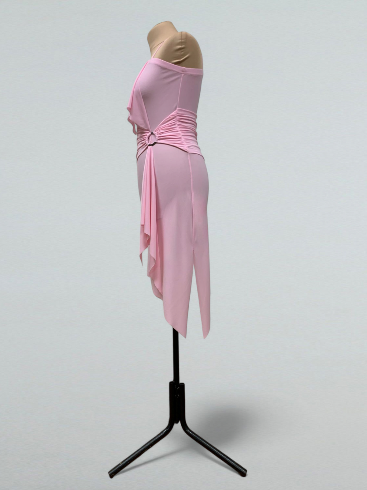 Light Pink Asymmetric Latin Dance Dress – One-Shoulder Design S / As pictured