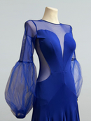 Striking Royal Blue Ballroom Gown with Dramatic Tulle Sleeves