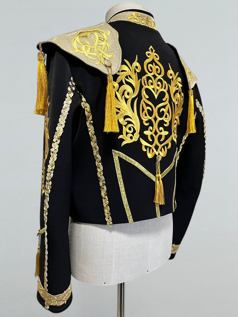 Spanish-Style Embroidered Dance Jacket Gold Detailing & Tassels 3XL Spanish-Style Embroidered Dance Jacket Gold Detailing & Tassels 3XL